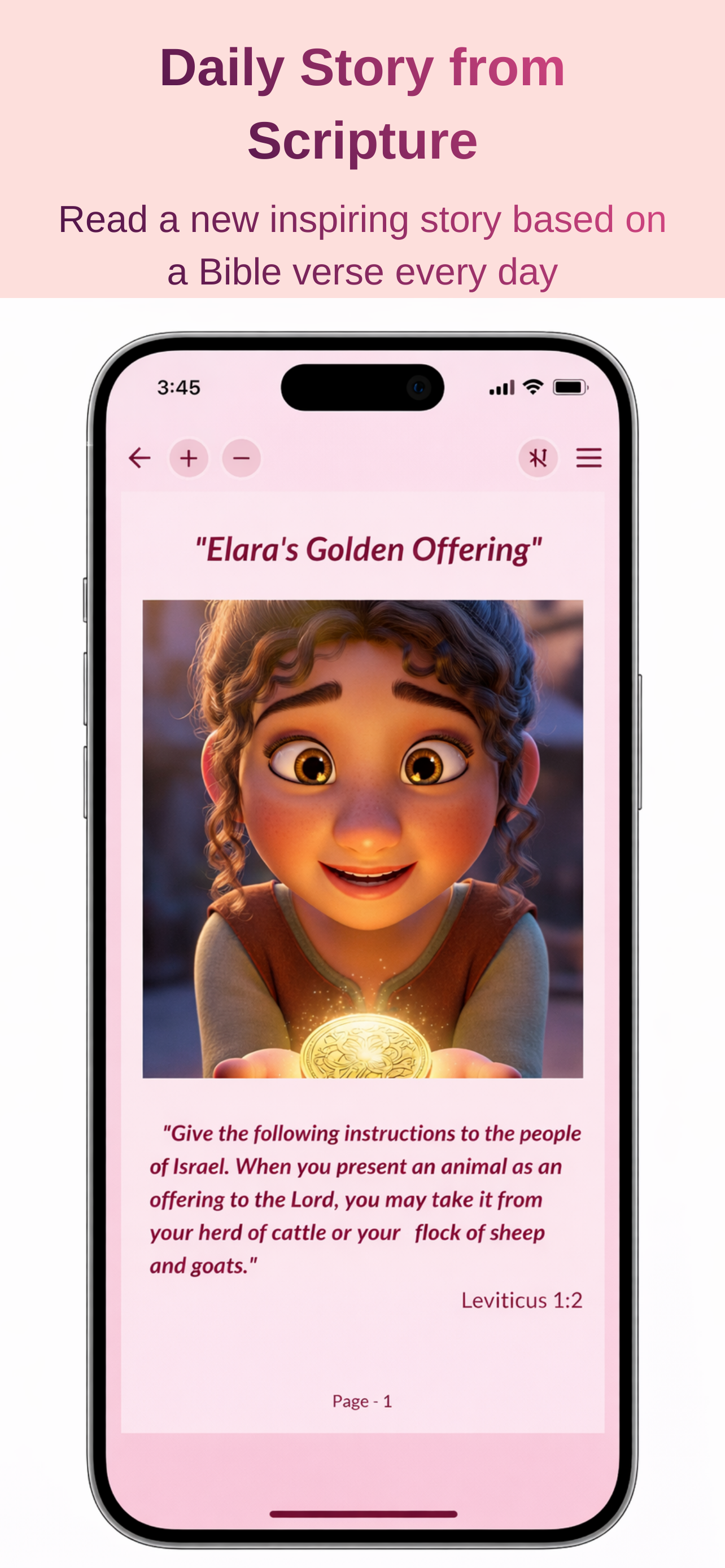 Today story screen in the 1 Verse 1 Story app